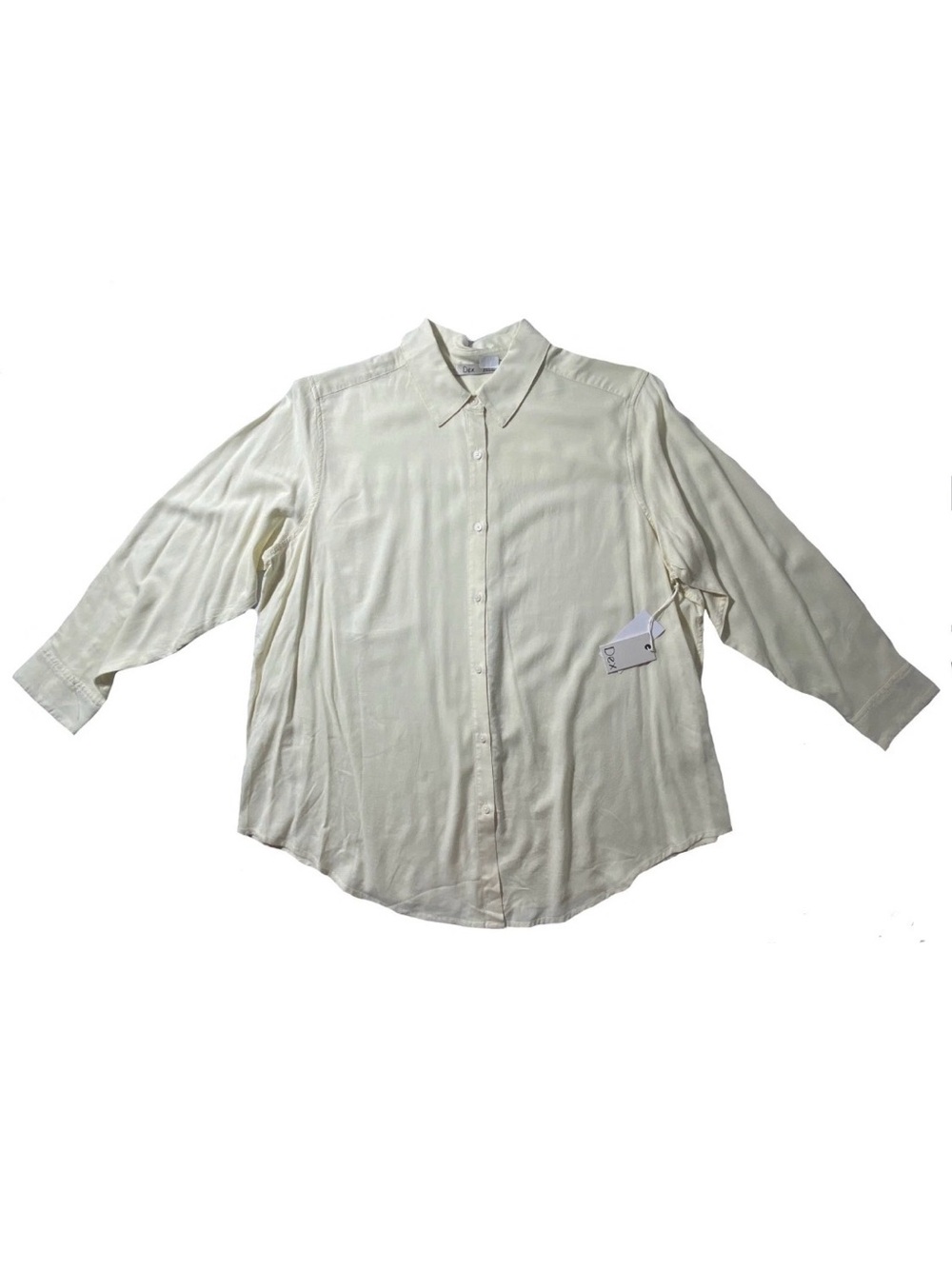 NEW  Plus Size DEX Cuffed Long Sleeve Button Front Collared Blouse Lemon $70